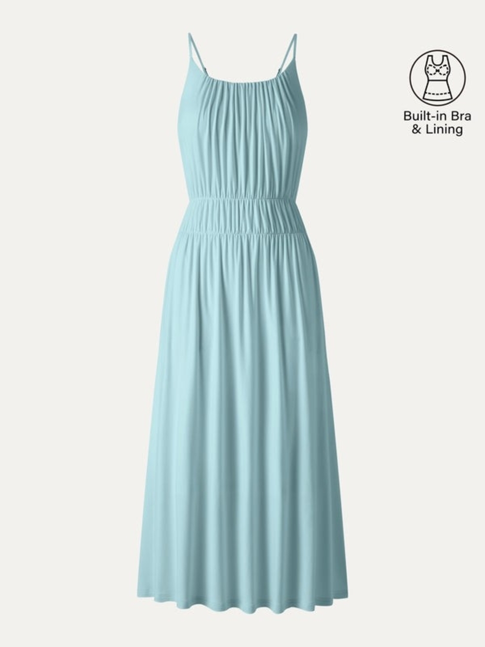 OGL Vacay Gathered U-Neck Spaghetti Midi Bra Dress with Pockets In Sea Corn